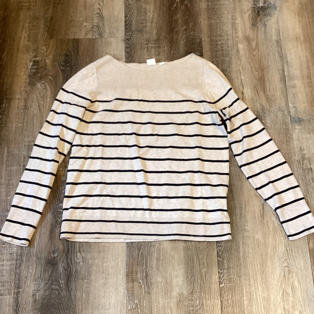 GAP Cream and Black Striped Crew Neck Sweater